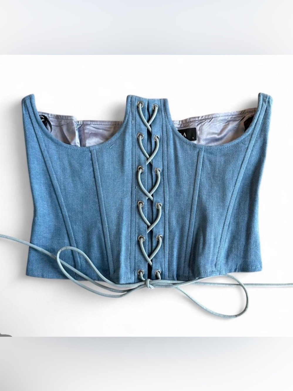 AKIRA Light Blue Denim Lace-Up Corset Crop Top